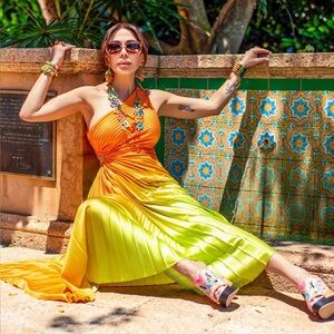 Ombré Pleated Midi Dress